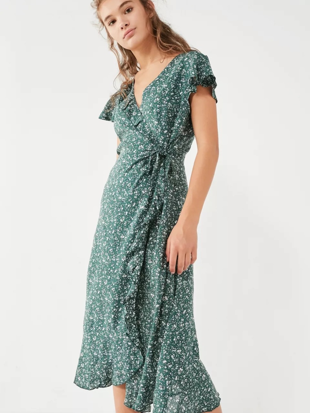 New Urban Outfitters Kimchi Blue Ruffle Midi Wrap Dress